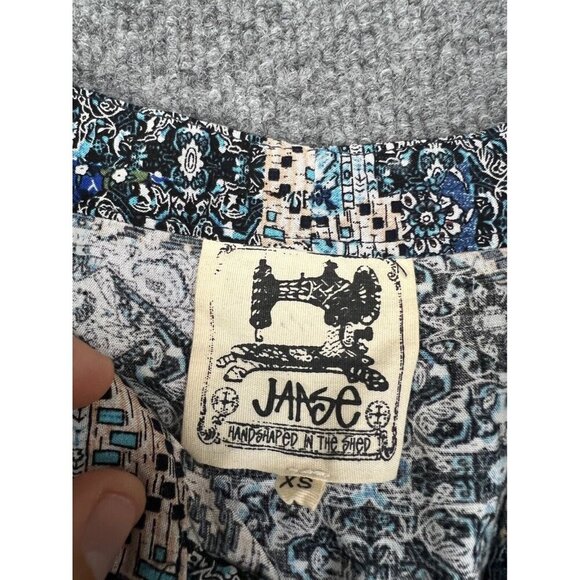 Jaase Long Sleeve Dress Women's XS Blue Multi Print Button Up Elastic Tassel - Picture 2 of 8